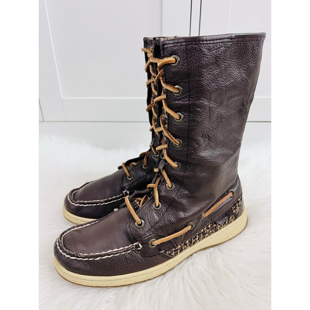 Sperry Topsider Ladyfish Brown Leather Mid-Calf Boots 7.5M Fishermancore Coastal